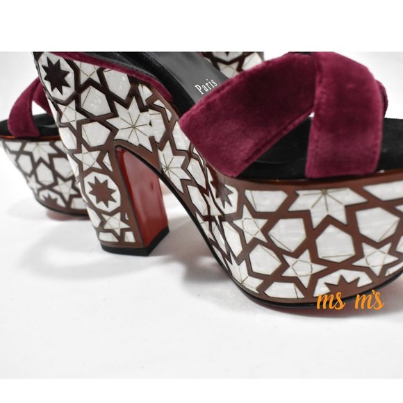 NIB CHRISTIAN LOUBOUTIN Velvet Platform Sandals Heels - Picture 6 of 9
